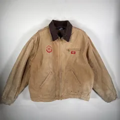 古着 ディッキーズ Dickies ダック ワークジャケット 襟コーデュロイ ワンポイント刺繍 裏地ブランケット XXL  ベージュ メンズ