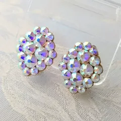 イヤリング　社交ダンス競技、デモ　パーティー　クリスタルAB　オーロラ　シンプル　キラキラ【ピアスは受注製作】F08