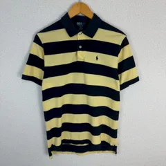 Polo by Ralph Lauren ポロラルフローレン ポロシャツ 総柄 ボーダー 刺繍ロゴ イエロー ネイビー Mサイズ メンズ レディース 古着 トラッド