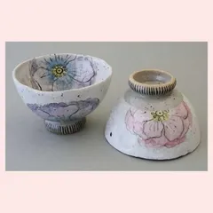 瀬戸焼　亜福窯　粉引輪花　飯碗／（１種選択／２種類）　27190,27189　◎2個目～大幅値引き対象商品　※陶器,民芸品,工芸品,可愛い,かわいい,高級感,手作り調,和食器,日本食,素朴,ギフト,レトロ,モダン,花柄,フラワー,お茶碗