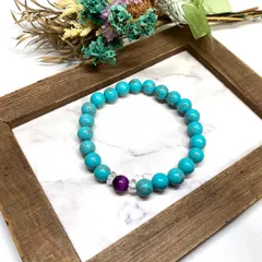 パープルタイガーアイ&ターコイズ ブレスレット パワーストーン / 虎目石 メンズ レディース 男性 女性 金運 仕事運 成功 お守り ハンドメイド ★