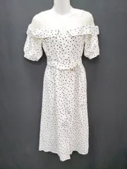 ◇ ◎ REDYAZEL レディアゼル レース 切替 ドット 水玉 半袖 膝下丈 ワンピース サイズＭ ホワイト ブラック レディース P  【1404040017094】