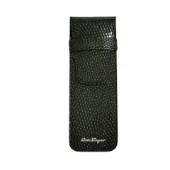 新品同様 Salvatore Ferragamo サルヴァトーレフェラガモ レザー リザード型押し ロゴ ペンケース 箱付き ブラック メンズ レディース 古着 中古 USED