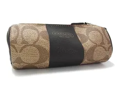 ■美品■ COACH コーチ シグネチャー PVC×レザー ミニポーチ 小物入れ バッグチャーム マルチケース ブラウン系 DH8664