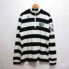 パーリーゲイツ PEARLY GATES ゴルフウェア 長袖 ハイネック フリース ニット シャツ 5 白×黒 ボーダー ハーフジップ 日本製 正規品