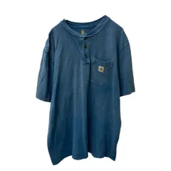 Carhartt 半袖 ヘンリーネックTシャツ L サックスブルー カーハート ポケット ロゴ 古着卸 アメリカ仕入 a704-6057