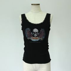 Harley Davidson - 古着 80年代 ハーレーダビッドソン Harley-Davidson 3D EMBLEM ドクロ柄 スカル柄 クロップド丈 タンクトップ USA製 レディースL相当 ヴィンテージ /evb009486 古着 80年代 ハーレーダビッドソン Harley-Davidson 3D EMBLEM ドクロ
