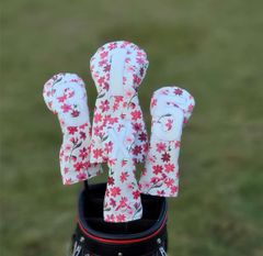 【新製品4点セット】オシャレ桜さくらゴルフクラブカバー 防水ヘッドカバー白色