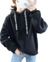 newNE ニューネ 裏起毛 フード付き パーカー ロゴストラップ フーディー スウェット レディース ビッグシルエット 可愛い ストリート系 ルームウェア スエット 2A2A-W07-BKL(ブラック,  L)