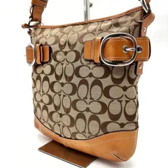 ✨良品✨ COACH コーチ ショルダーバッグ シグネチャー ベルト キャンバス レザー 革 ページュ 肌色 ブラウン 茶色 ユニセックス 男女兼用 メンズ レディース