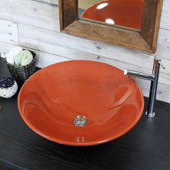 信楽焼 手洗い鉢 洗面ボウル 陶器 直径50cm 大型サイズ 鉄赤ソリ型手洗い鉢 tr-4015
