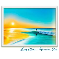 ハワイアンアート 額付き A4｜黄金の波乗り No.42 Leaf Aloha