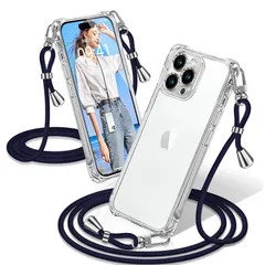 iPhone 13 Pro ケース クリア ショルダー 耐衝撃 iPhone13Pro スマホケース 透明 織りストラップ付き 肩がけ 首掛け 紐付き アイフォン13Pro カバー 縄掛け シングルショルダーロープ 斜めがけ 調節可能なショルダー クロスボ 1