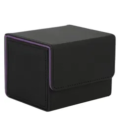 Venssu デッキケース トレカケース ストレージボックス 横入れ マグネット PU レザー 120枚「 遊戯王 ポケモン デュエマ 各種 カードゲーム に使用可能 」スリーブ対応 Sサイズ (黒（内装紫）) 1
