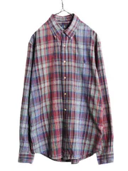 【お得なクーポン配布中!】 ラルフローレン チェック 長袖 ボタンダウン シャツ メンズ L / 古着 ポロ 長袖シャツ ワンポイント マルチカラー コットン スリムフィット