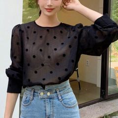 ［フォーマルにも］パフスリーブ シアー ブラウス シースルートップス 高見え 着やせ ホワイト フラワー 花 お呼ばれ 結婚式お呼ばれ 綺麗めカジュアル ママブラウス クルーネック フリル　ラッフルディテール 通勤 ザラ イエナ アローズ