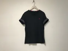 本物バーバリーブラックレーベルBURBERRYBLACKLABELバーバリーコットンロゴ刺繍袖チェック柄Vネック半袖Tシャツメンズサーフアメカジミリタリーストリートスケーターワークビジネススーツモードゴルフ3黒ブラックL