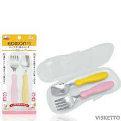 [マンゴー&ピーチ] エジソン フォーク&スプーン ケース付き ( EDISON ezison 2-6歳 練習 お出かけ ご飯 箸 フォーク スプーン )