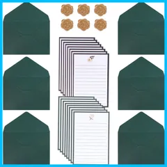 【人気商品】おしゃれ 大人 封筒6枚 便箋16枚 レターセット シール 6枚 シンプル 便箋セット レターセット 手紙 高級 お洒落 封筒 誕生日 結婚式 (グリーン)