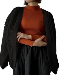 BLANK BLANC カーディガン レディース ニット トップス セーター ゆったり 大きめ 長袖 ビッグ バルーンスリーブ 体型カバー 着痩せ 5S-B04-BKL(ブラック,  L)