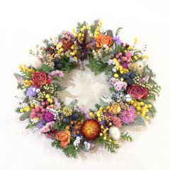 colorful mimosa wreathe⭐︎ドライフラワー リース　ミモザ