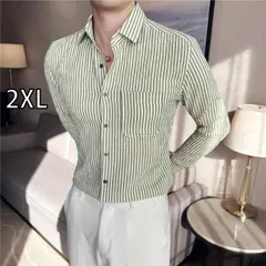 [2XL]春 コーデ メンズ 用 服 シンプル ファッション オシャレ 大人 かっこいい 大きいサイズ ストリート 紳士服  ストライプ ポケット 長袖 シャツ 韓国スタイル スリム シャツ 