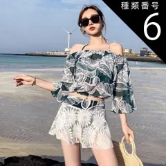 種類6:ブルー/L 水着 ビキニ スイムウェア タンキニ ホルターネック 体系カバー 二の腕カバー 長袖 レース 刺繍 フリル ウエストマーク ハイウエスト セット 上下セット