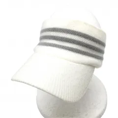 【超美品】アディダス ニットサンバイザー 白×グレー 3ライン ロゴ刺しゅう フリー(57-59cm)  ゴルフウェア adidas
