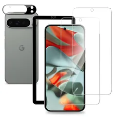 【在庫セール】用 ガラスフィルム XL (2枚)＋カメラフィルム (1枚) グーグルピクセル Pro 9 Pro 9 XL 対応 液晶保護フィルム Pixel ガイド枠付き 自動吸着 硬度9H 【指紋認証対応】Google 強化ガラス 耐衝撃
