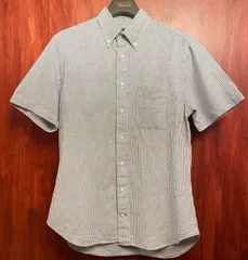 MADE IN USA製 GITMAN BROS VINTAGE ストライプ柄半袖ボタンダウンリネンコットンシャツ ホワイト×ブルー Mサイズ
