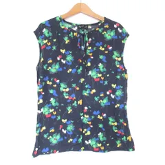 美品 agnes b. アニエスベー フラワープリント ノースリーブ ブラウス プルオーバー 40 ネイビー レディース 古着 中古 USED