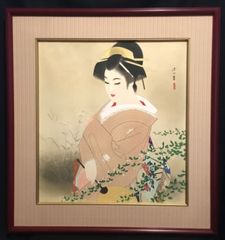 伊東深水 『 虫の音 』 美人画 名品 複製 色紙 希少 茶道具 美品