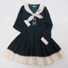 クーポン発行中♪【axes femme アクシーズファム】長袖ワンピース Mサイズ グリーン 刺繍 リボン レディース