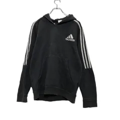 adidas プリント スウェット パーカー L キッズ 160～ ブラック ホワイト アディダス 裏起毛 フーディー 古着卸 アメリカ仕入 a510-5076