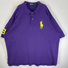 古着 90's/90年代 ポロバイラルフローレン Polo by Ralph Lauren 鹿の子 半袖 ポロシャツ ロゴ 刺繍 ビッグポニー 大きいサイズ 2ボタン 3XB BIG  パープル 無地 メンズ