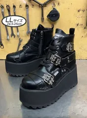 ☆新品未使用☆ LLサイズ 24.5cm-25cm相当 ヨースケ YOSUKE 厚底ブーツ レディース ブラック 厚底 レースアップブーツ ショートブーツ 約8cmソール 人気 MY503-631