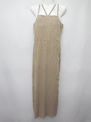 ◇ ⊂ JUNOAH ジュノア リブ タイト キャミソール ロング ワンピース サイズL ベージュ レディース P  【1409090026140】