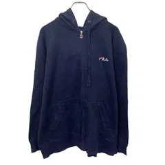 FILA ロゴスウェット パーカー XL ネイビー フィラ ジップアップ ビッグサイズ スポーティー ポケット 古着卸 アメリカ仕入 a708-6179