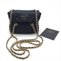 良品 PRADA プラダ テスート ナイロン Wチェーン ショルダー バッグ 紺 ネイビー 鞄 かばん ブランド レディース k5473