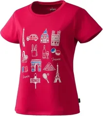 【新品】【Sサイズのみ】prince（プリンス）レディース テニス ティーシャツ Tシャツ 遮熱 吸汗速乾 半袖 テニス バドミントン Tシャツ ウェア ライトスムース素材 速乾 パリ モチーフ　ローズピンク WS3067-008-S