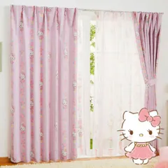 カーテン 遮光 洗える 2枚組 タッセル付き ドレープカーテン 2級遮光 100×178cm キティ 花柄 レース ピンク 遮熱 かわいい サンリオ 子供 掃出窓のサムネイル