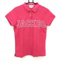 ジャックバニー 半袖ポロシャツ ピンク×白 ロゴプリント レディース 2(L) ゴルフウェア Jack Bunny