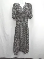 ◇ ⊂ NATURAL BEAUTY BASIC 総柄 五分袖 膝下丈 ワンピース サイズS ブラック系 レディース E  【1411280028247】