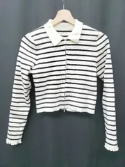◇ RETROGIRL レトロガール ボーダー 長袖 アソート襟ZIPNT カーディガン サイズF アイボリー ブラック レディース P  【1407260040804】