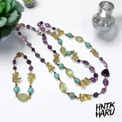 HNTK アメジスト＆レモンクォーツロングネックレス＆ブレスレットセット　N0776