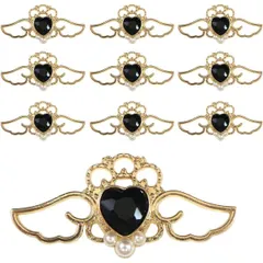 デコパーツ ラインストーン パール ハート 天使 羽 41x20mm 10個入り ブラック 黒 ゴールド メタル パーツ 大きめ デコレーション きらきらぷんぷん丸 BJU-014