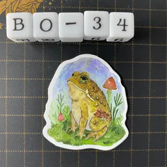 防水ステッカー カエル 水彩 植物 花 アニマル イラスト BO-34