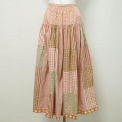 HaaT】【日本製】イッセイミヤケチェックロングフレアスカートピンク