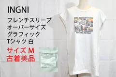 【古着 訳あり特価】INGNI イング グラフィックTシャツ フレンチスリーブ チュニック 伸縮性 サイドスリット レディース ホワイト Mサイズ　TB1121