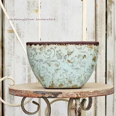 ガーデニング雑貨 アイシー ターコイズオーバルポット L アンティーク調 陶器鉢